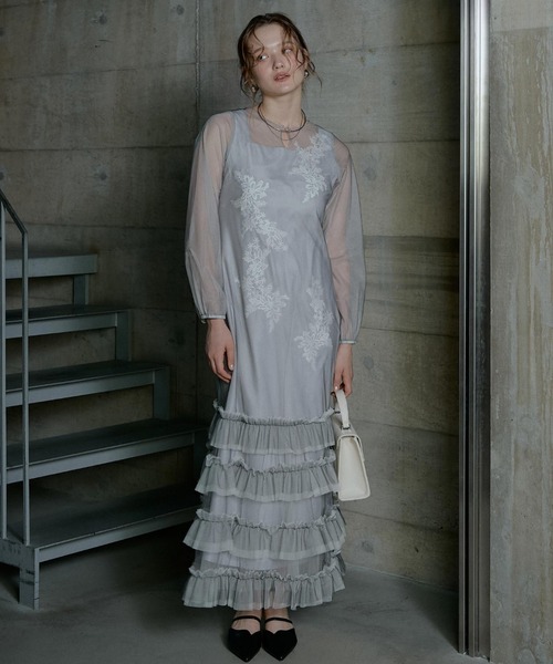 LE'RURE(リルアー)の「Lace motif frill line dress(ドレス・レディース・イエロー/グレー/ブラック・MEDIUM/TALL)」の2枚目の写真