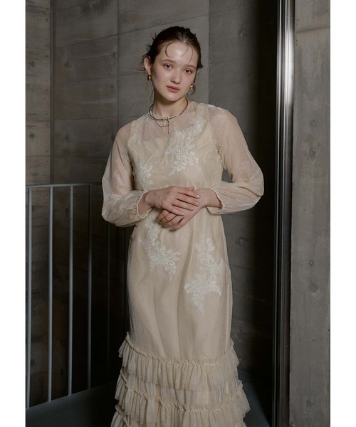 LE'RURE(リルアー)の「Lace motif frill line dress(ドレス・レディース・イエロー/グレー/ブラック・MEDIUM/TALL)」の22枚目の写真
