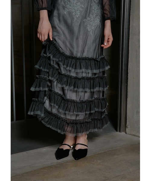 LE'RURE(リルアー)の「Lace motif frill line dress(ドレス・レディース・イエロー/グレー/ブラック・MEDIUM/TALL)」の9枚目の写真