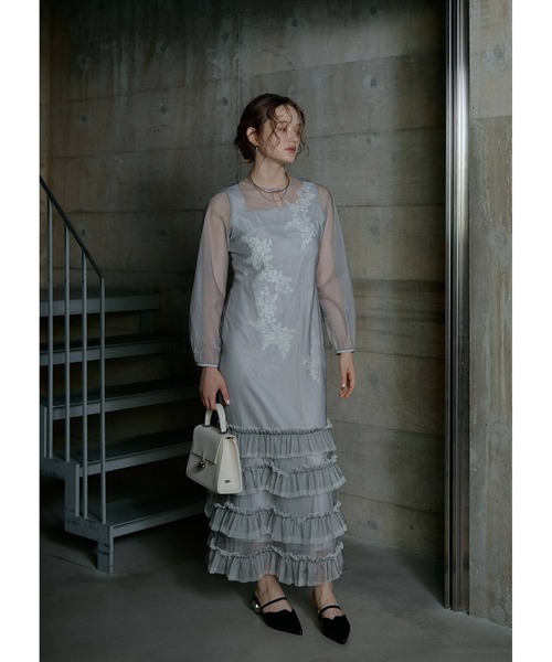 LE'RURE(リルアー)の「Lace motif frill line dress(ドレス・レディース・イエロー/グレー/ブラック・MEDIUM/TALL)」の11枚目の写真