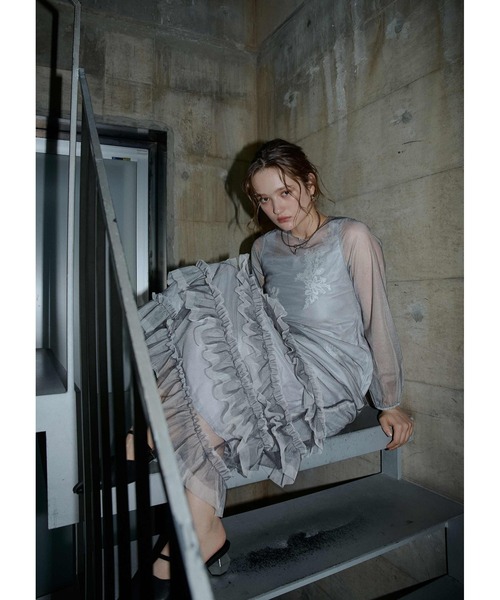 LE'RURE(リルアー)の「Lace motif frill line dress(ドレス・レディース・イエロー/グレー/ブラック・MEDIUM/TALL)」の17枚目の写真