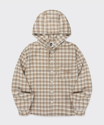 CONCEPTCOLLEGE（コンセプトカレッジ）の「ベーシックロゴフランネルチェックフードシャツ_ベージュ[男女共用]（シャツ/ブラウス）」