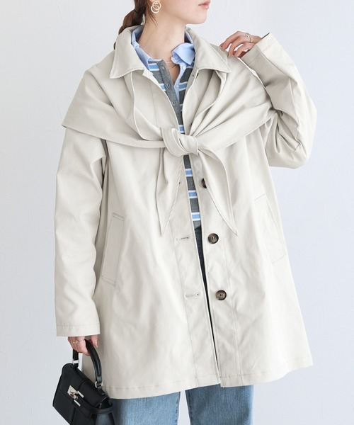 reca（レカ）の「スカーフ付きツイルステンカラーコート（ステンカラーコート・レディース・アイボリー/ライトベージュ・M）」の3枚目の写真