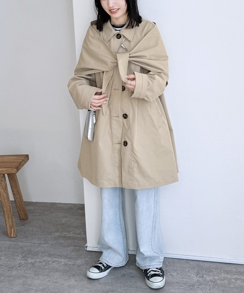 reca（レカ）の「スカーフ付きツイルステンカラーコート（ステンカラーコート・レディース・アイボリー/ライトベージュ・M）」の13枚目の写真