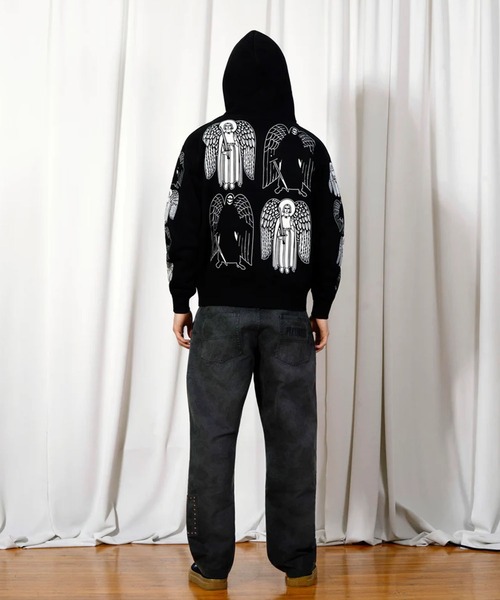 PLEASURES(プレジャー)の「PLEASURES/プレジャーズ ANGEL DEMON HOODIE ヘビーウェイト プルオーバーフーディー 2026年春夏(パーカー・メンズ・ブラック・M/L/XL)」の4枚目の写真