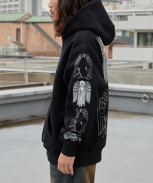 PLEASURES(プレジャー)の「PLEASURES/プレジャーズ ANGEL DEMON HOODIE ヘビーウェイト プルオーバーフーディー 2026年春夏(パーカー・メンズ・ブラック・M/L/XL)」の15枚目の写真