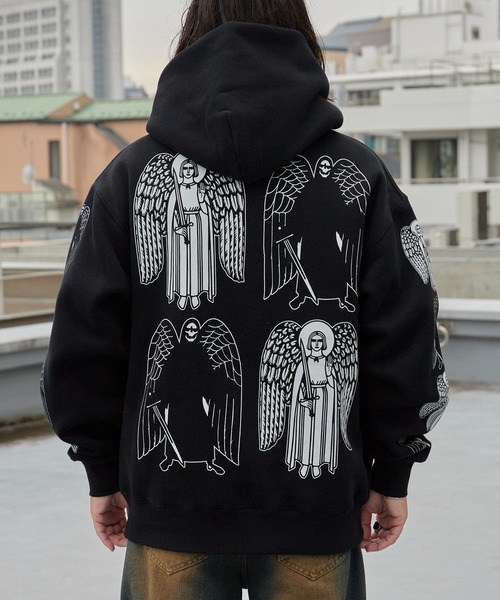 PLEASURES(プレジャー)の「PLEASURES/プレジャーズ ANGEL DEMON HOODIE ヘビーウェイト プルオーバーフーディー 2026年春夏(パーカー・メンズ・ブラック・M/L/XL)」の16枚目の写真
