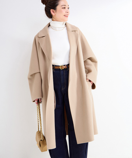 B.C STOCK（ベーセーストック）の「ウールリバーミドル丈コート（チェスターコート・レディース・ブラック/ブルー/ベージュ・FREE）」の2枚目の写真