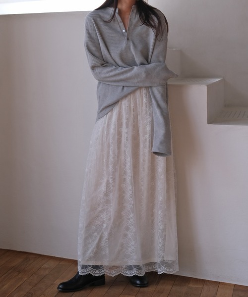 AKTE（アクテ）の「ラッセルレーススカート（スカート・レディース・チャコールグレー/ホワイト・FREE/TALL）」の3枚目の写真
