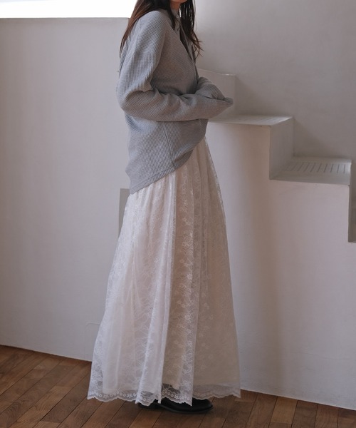 AKTE（アクテ）の「ラッセルレーススカート（スカート・レディース・チャコールグレー/ホワイト・FREE/TALL）」の4枚目の写真