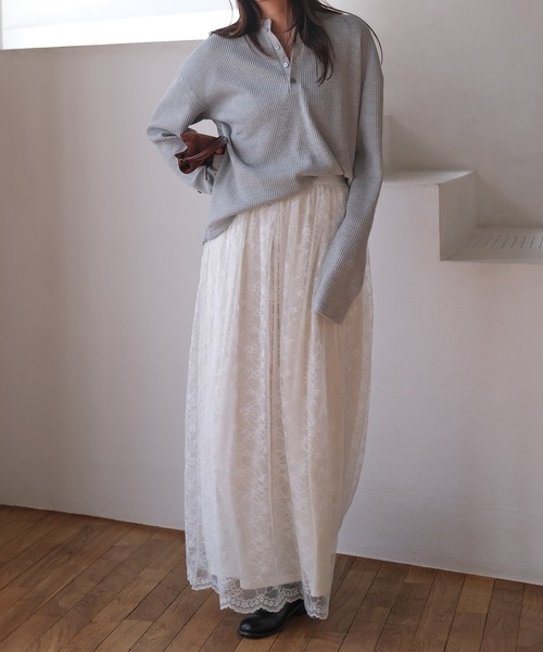 AKTE（アクテ）の「ラッセルレーススカート（スカート・レディース・チャコールグレー/ホワイト・FREE/TALL）」の5枚目の写真