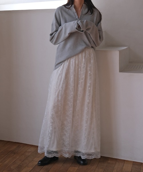 AKTE（アクテ）の「ラッセルレーススカート（スカート・レディース・チャコールグレー/ホワイト・FREE/TALL）」の7枚目の写真