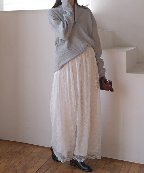 AKTE（アクテ）の「ラッセルレーススカート（スカート・レディース・チャコールグレー/ホワイト・FREE/TALL）」の8枚目の写真