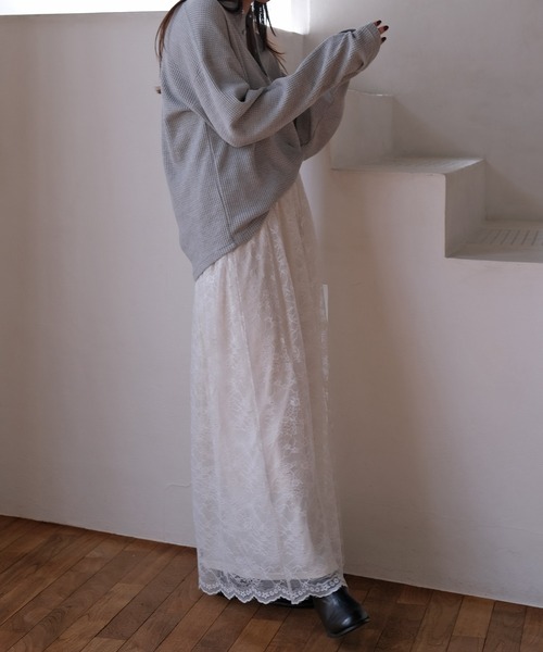 AKTE（アクテ）の「ラッセルレーススカート（スカート・レディース・チャコールグレー/ホワイト・FREE/TALL）」の9枚目の写真