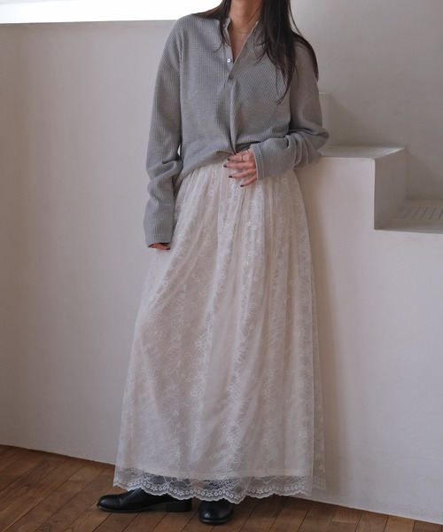 AKTE（アクテ）の「ラッセルレーススカート（スカート・レディース・チャコールグレー/ホワイト・FREE/TALL）」の10枚目の写真