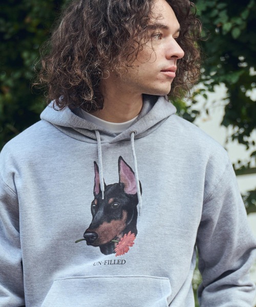 UN-FILLED(アンフィルド)の「mpa4030- REAL GERBERA DOG HOODIE パーカー(ドーベルマン)(SDUF-2603DBM)(パーカー・メンズ・グレー/ホワイト・XL/L/M)」の2枚目の写真