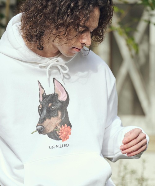 UN-FILLED(アンフィルド)の「mpa4030- REAL GERBERA DOG HOODIE パーカー(ドーベルマン)(SDUF-2603DBM)(パーカー・メンズ・グレー/ホワイト・XL/L/M)」の3枚目の写真