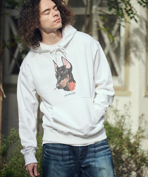 UN-FILLED(アンフィルド)の「mpa4030- REAL GERBERA DOG HOODIE パーカー(ドーベルマン)(SDUF-2603DBM)(パーカー・メンズ・グレー/ホワイト・XL/L/M)」の4枚目の写真