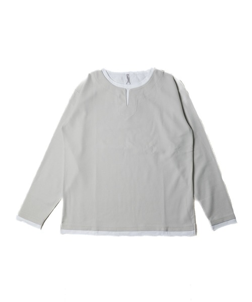 NO WAY(ノーウェイ)の「/エステルウェッジ レイヤード風キーネックTシャツ/(Tシャツ/カットソー・レディース・サンドベージュ/グリーン・LARGE)」の2枚目の写真