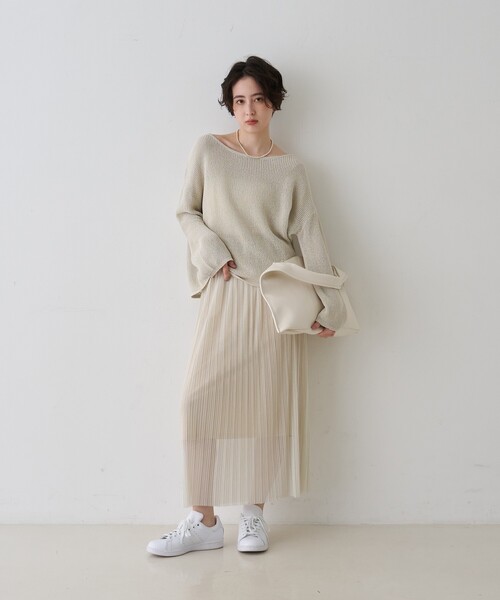 EMMA　ROUGE VIF（エマルージュヴィフ）の「【一部店舗限定】ラメシアープリーツスカート/春服/フェミニン/ウエストゴム/オフィスカジュアル（スカート・レディース・グレー/アイボリー・フリー）」の20枚目の写真