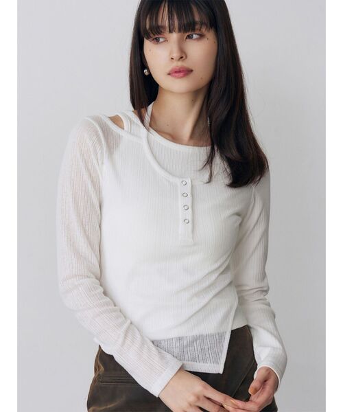 MURUA(ムルーア)の「オーバーラップトップス(Tシャツ/カットソー・レディース・ブラック/ホワイト/グレー・FREE)」の2枚目の写真