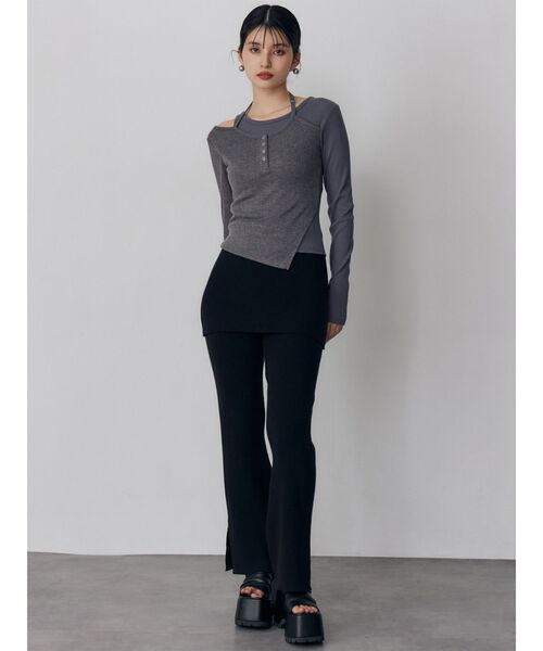 MURUA(ムルーア)の「オーバーラップトップス(Tシャツ/カットソー・レディース・ブラック/ホワイト/グレー・FREE)」の4枚目の写真