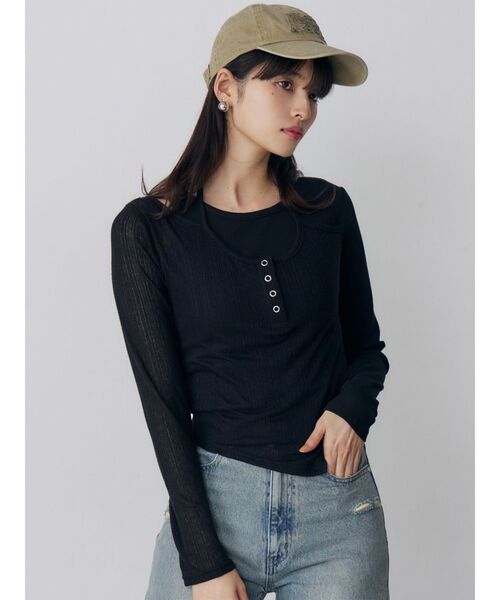 MURUA(ムルーア)の「オーバーラップトップス(Tシャツ/カットソー・レディース・ブラック/ホワイト/グレー・FREE)」の7枚目の写真