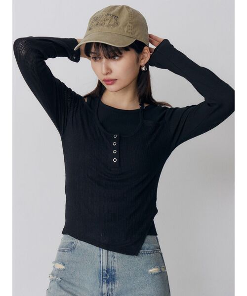 MURUA(ムルーア)の「オーバーラップトップス(Tシャツ/カットソー・レディース・ブラック/ホワイト/グレー・FREE)」の8枚目の写真