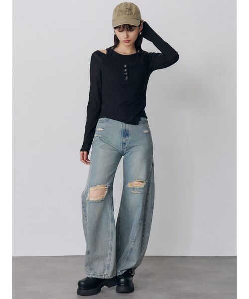 MURUA(ムルーア)の「オーバーラップトップス(Tシャツ/カットソー・レディース・ブラック/ホワイト/グレー・FREE)」の10枚目の写真