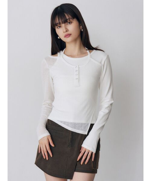 MURUA(ムルーア)の「オーバーラップトップス(Tシャツ/カットソー・レディース・ブラック/ホワイト/グレー・FREE)」の12枚目の写真