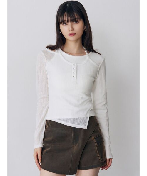 MURUA(ムルーア)の「オーバーラップトップス(Tシャツ/カットソー・レディース・ブラック/ホワイト/グレー・FREE)」の13枚目の写真