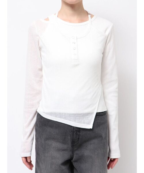 MURUA(ムルーア)の「オーバーラップトップス(Tシャツ/カットソー・レディース・ブラック/ホワイト/グレー・FREE)」の19枚目の写真