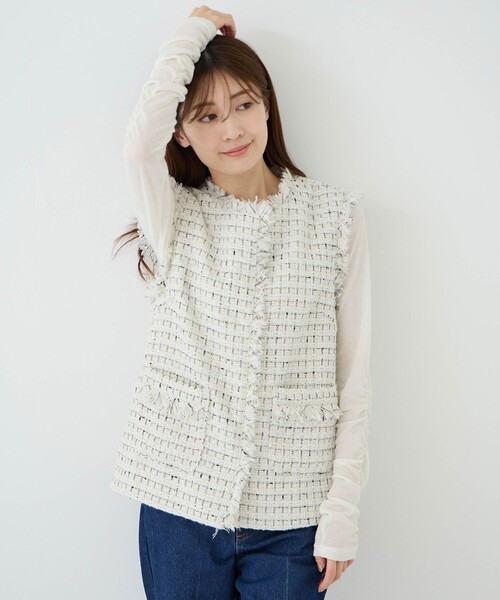 Jayro(ジャイロ)の「ツィードジレ(その他トップス・レディース・ブラック/ホワイト系その他2/オフホワイト・M)」の3枚目の写真
