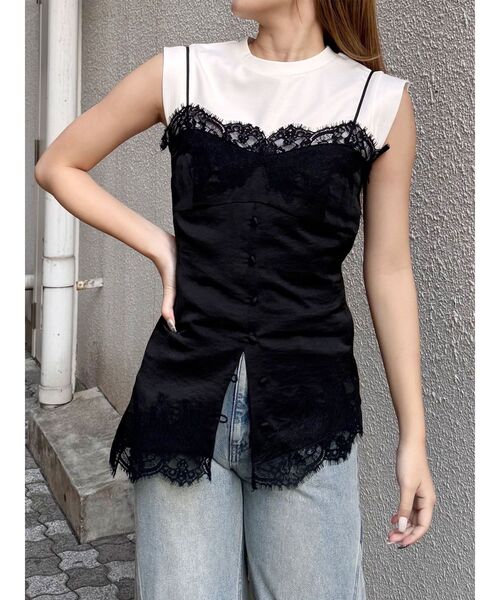 MURUA（ムルーア）の「レースドッキングキャミソール（キャミソール・レディース・グレー/ブラック・FREE）」の3枚目の写真