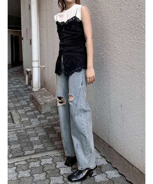 MURUA（ムルーア）の「レースドッキングキャミソール（キャミソール・レディース・グレー/ブラック・FREE）」の4枚目の写真