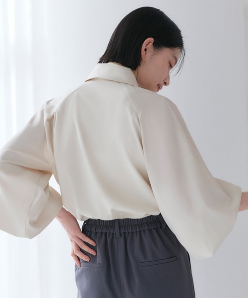 RUIRUE BOUTIQUE(ルイルエブティック)の「洗える/2WAY | ラグランタックスリーブ ボウタイブラウス | ブラウス・トップス・シャツ・オケージョンブラウス・長袖ブラウス・きれいめブラウス・オフィスカジュアルブラウス(シャツ/ブラウス・レディース・ペールイエロー/ライトベージュ/ラベンダー/ブルー/ホワイト・L/M)」の13枚目の写真