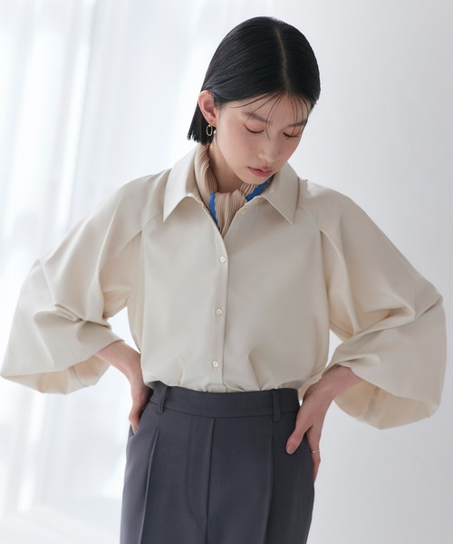 RUIRUE BOUTIQUE(ルイルエブティック)の「洗える/2WAY | ラグランタックスリーブ ボウタイブラウス | ブラウス・トップス・シャツ・オケージョンブラウス・長袖ブラウス・きれいめブラウス・オフィスカジュアルブラウス(シャツ/ブラウス・レディース・ペールイエロー/ライトベージュ/ラベンダー/ブルー/ホワイト・L/M)」の14枚目の写真