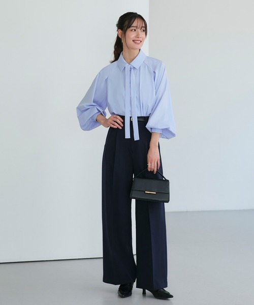 RUIRUE BOUTIQUE(ルイルエブティック)の「洗える/2WAY | ラグランタックスリーブ ボウタイブラウス | ブラウス・トップス・シャツ・オケージョンブラウス・長袖ブラウス・きれいめブラウス・オフィスカジュアルブラウス(シャツ/ブラウス・レディース・ペールイエロー/ライトベージュ/ラベンダー/ブルー/ホワイト・L/M)」の16枚目の写真