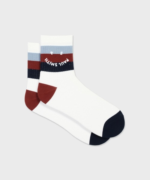 Paul Smith(ポールスミス)の「“Happy” ボーダーソックス【160637 MD2】(ソックス/靴下・メンズ・ホワイト・25-27)」の1枚目の写真