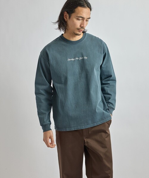 Saturdays NYC（サタデーズ ニューヨークシティ ）の「Max Weight Pigment Dyed LS T-Shirt（Tシャツ/カットソー・メンズ・キナリ/ブルー/チャコールグレー・S/M/L/XL）」の19枚目の写真