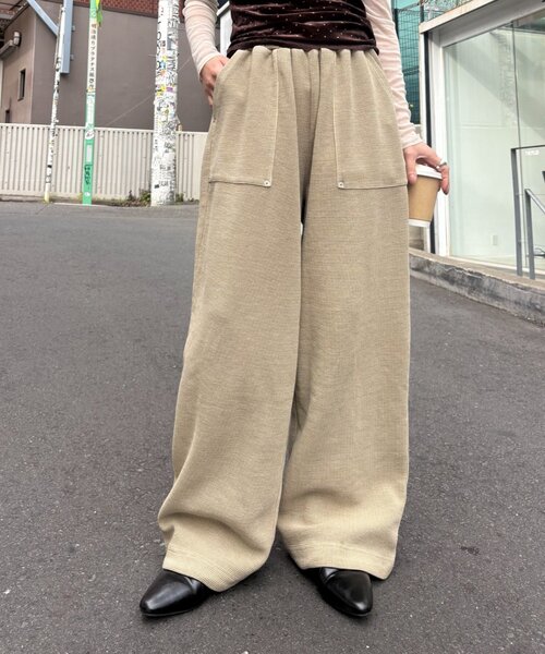 CIAOPANIC TYPY(チャオパニックティピー)の「【UNISEX】ピグメント加工ワッフルイージーパンツ(その他パンツ・レディース・サックスブルー/ブラック/カーキ/ネイビー/ベージュ・LARGE/MEDIUM)」の1枚目の写真
