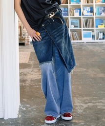 AULA AILA | オーバーラップスカートレイヤードデザインデニムパンツ(デニムパンツ)