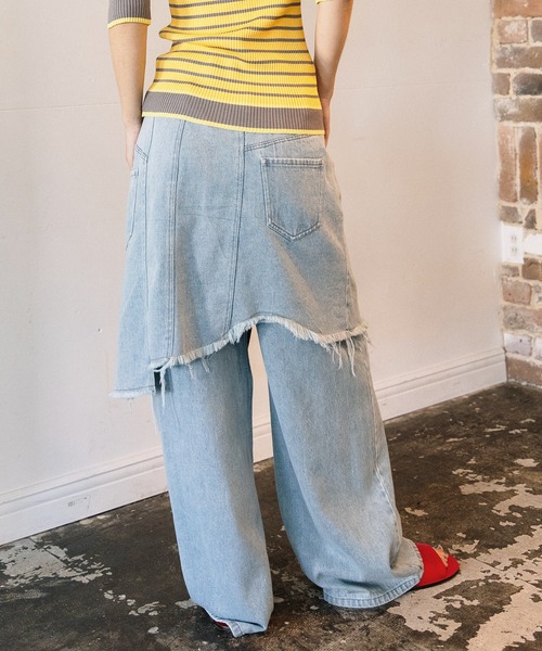 AULA AILA（アウラアイラ）の「オーバーラップスカートレイヤードデザインデニムパンツ（デニムパンツ・レディース・インディゴブルー/ライトブルー/ブラック・1/0）」の7枚目の写真