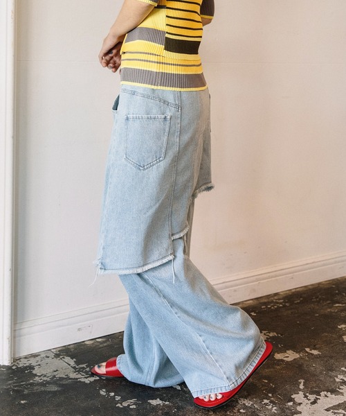 AULA AILA（アウラアイラ）の「オーバーラップスカートレイヤードデザインデニムパンツ（デニムパンツ・レディース・インディゴブルー/ライトブルー/ブラック・1/0）」の6枚目の写真