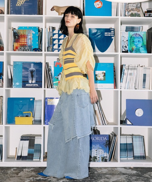 AULA AILA（アウラアイラ）の「オーバーラップスカートレイヤードデザインデニムパンツ（デニムパンツ・レディース・インディゴブルー/ライトブルー/ブラック・1/0）」の9枚目の写真