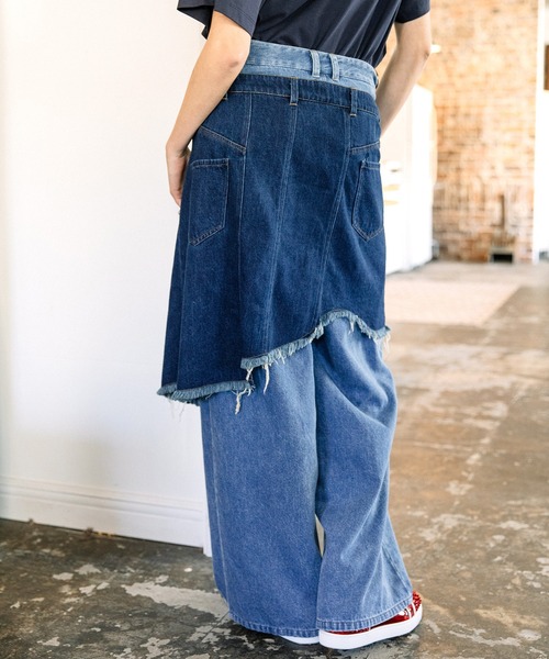 AULA AILA（アウラアイラ）の「オーバーラップスカートレイヤードデザインデニムパンツ（デニムパンツ・レディース・インディゴブルー/ライトブルー/ブラック・1/0）」の13枚目の写真