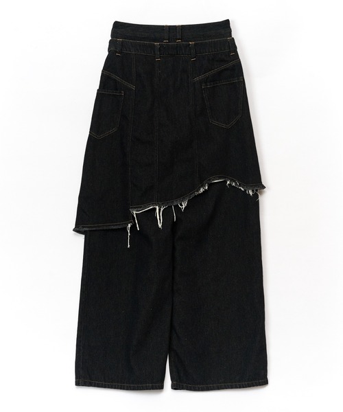 AULA AILA（アウラアイラ）の「オーバーラップスカートレイヤードデザインデニムパンツ（デニムパンツ・レディース・インディゴブルー/ライトブルー/ブラック・1/0）」の4枚目の写真