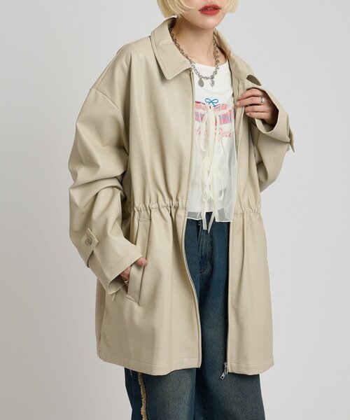 w closet（ダブルクローゼット）の「フリル衿付きPUレザージャケット（その他アウター・レディース・ブラック/ブラウン/ベージュ・FREE）」の3枚目の写真