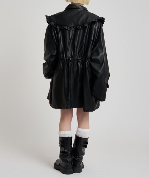 w closet（ダブルクローゼット）の「フリル衿付きPUレザージャケット（その他アウター・レディース・ブラック/ブラウン/ベージュ・FREE）」の4枚目の写真