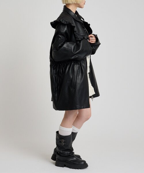 w closet（ダブルクローゼット）の「フリル衿付きPUレザージャケット（その他アウター・レディース・ブラック/ブラウン/ベージュ・FREE）」の5枚目の写真